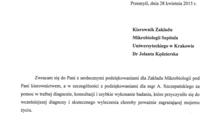 podziekowania dla personelu zakladu mikrobiologii