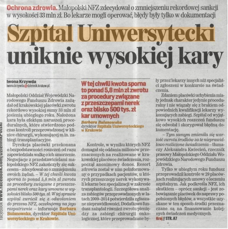 Szpital Uniwersytecki uniknie wysokiej kary