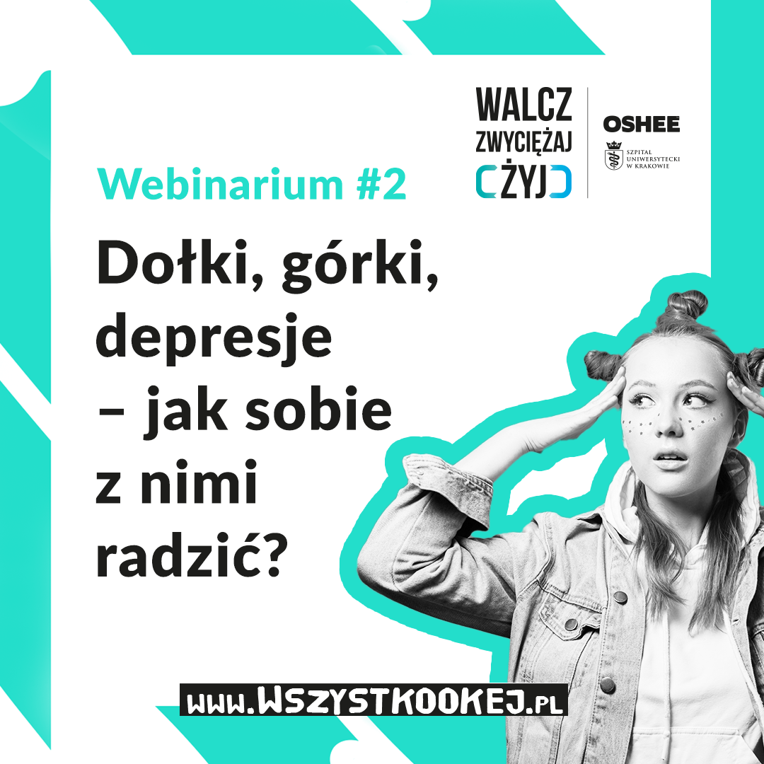 plakat promujący webinar "dołki, górki, depresje"