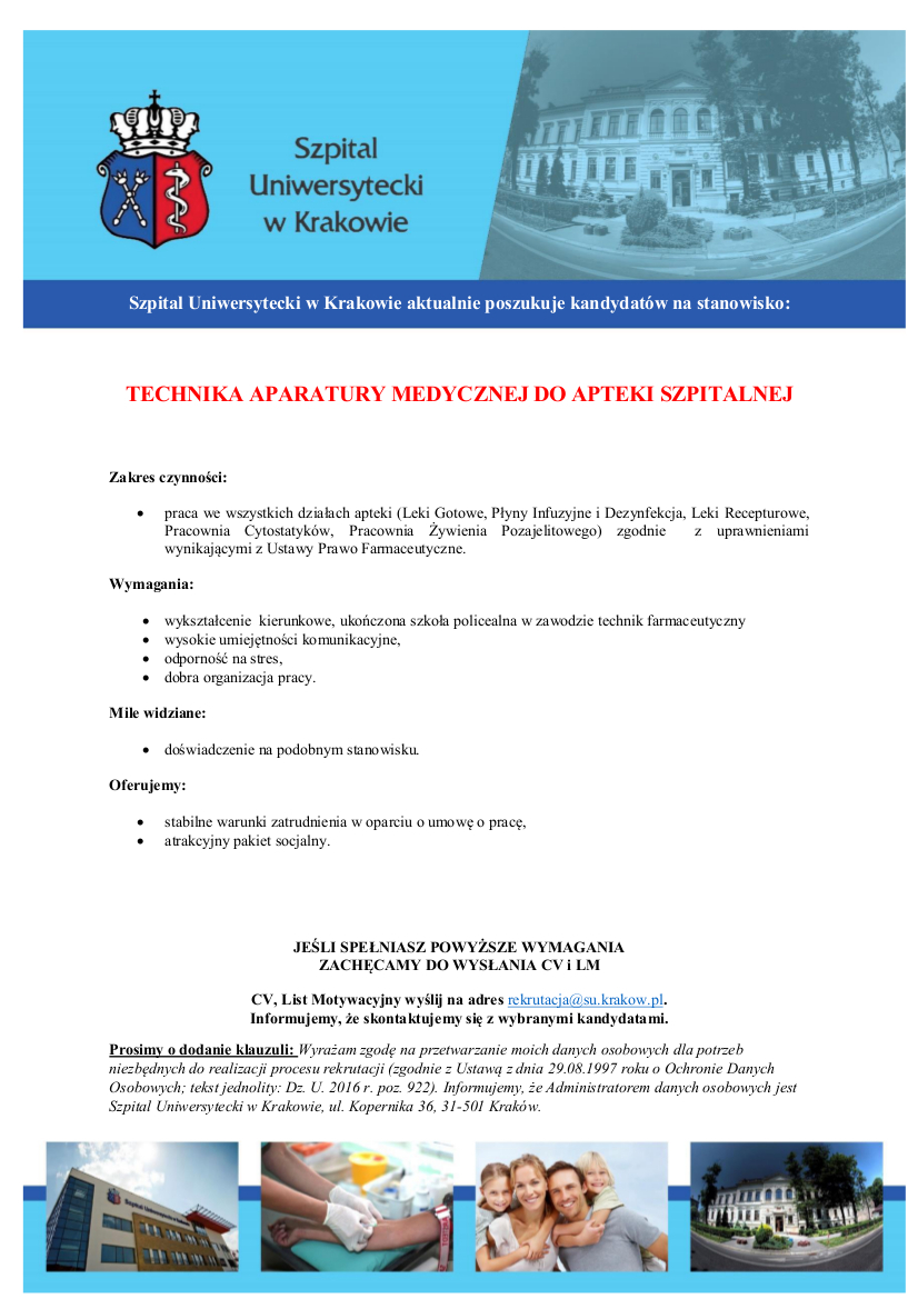 Technik farmaceutyczny Apteka szpitalna