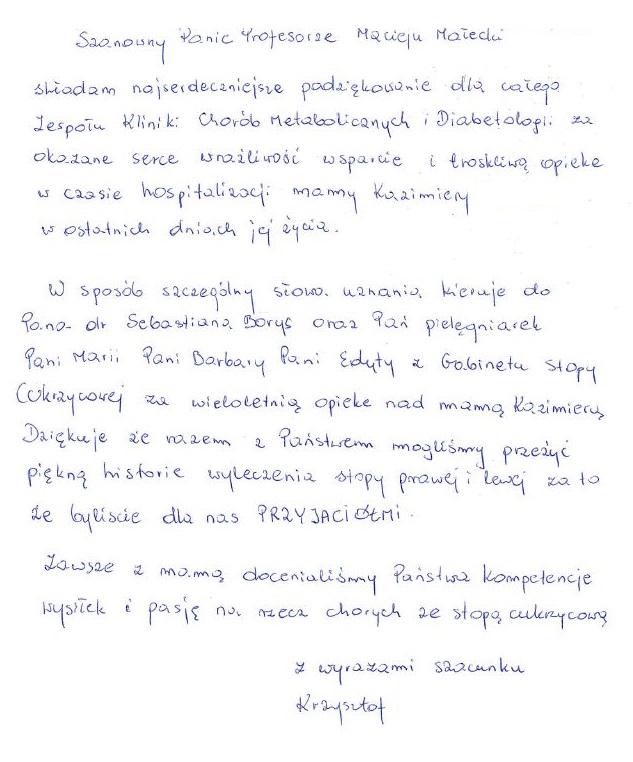 Podziękowania dla Chorób Metabolicznych i Diabetologii