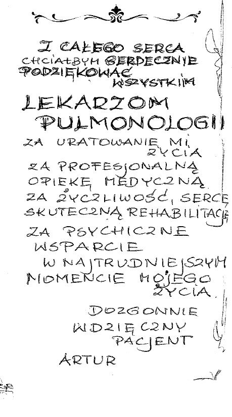 Podziękowania dla O/K Pulmonologii i Alergologii