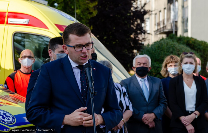 Łukasz Kmita Wojewoda Małopolski oraz Łukasz Smółka Wicemarszałek Województwa Małopolskiego przemawia